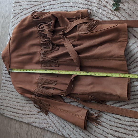 Soft Leather Vintage J.Percy For Marvin Richards Brown Fringe Belted Jacket S M - Picture 5 of 7